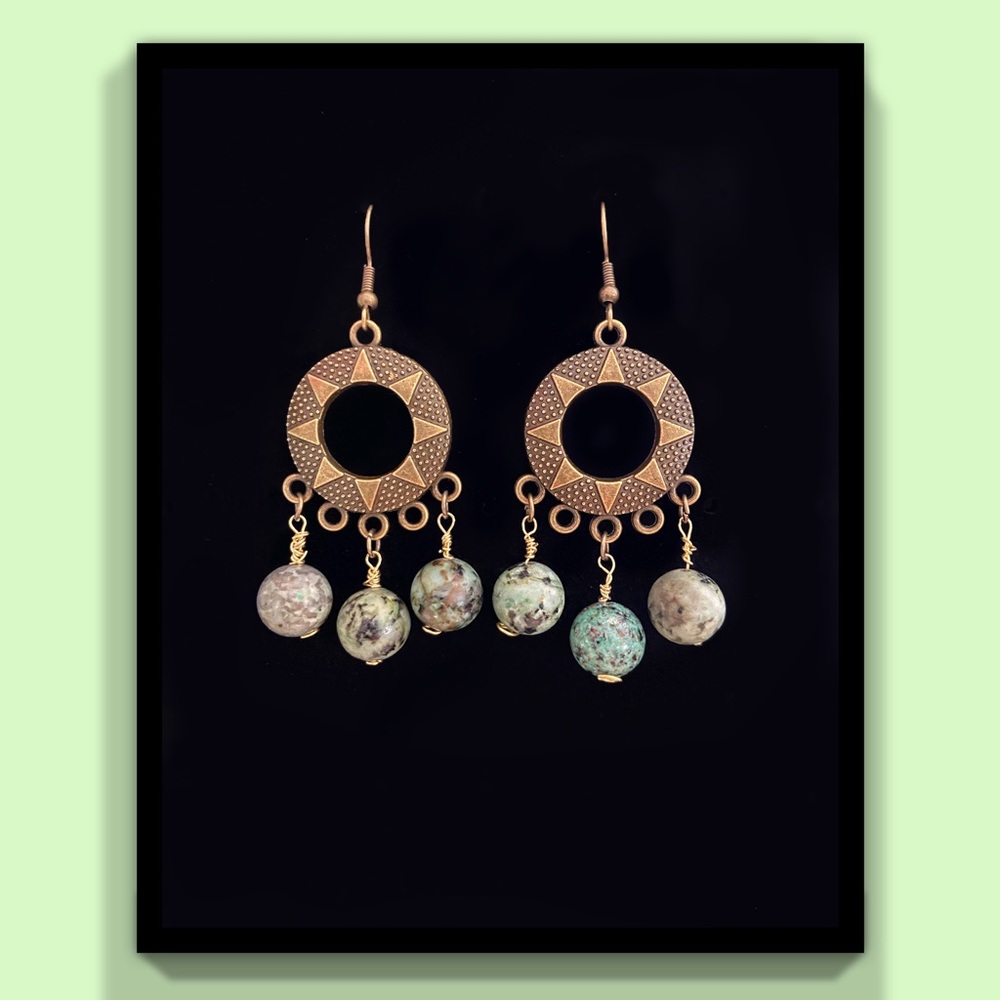 Bronze Dangle Earrings with Turquoise Beads